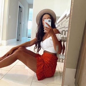 Burnt orange/red skirt polka dot